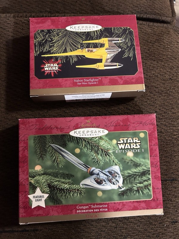 2 Star Wars Episode 1 Hallmark Ornaments Naboo Star fighter & Gungan Submarine