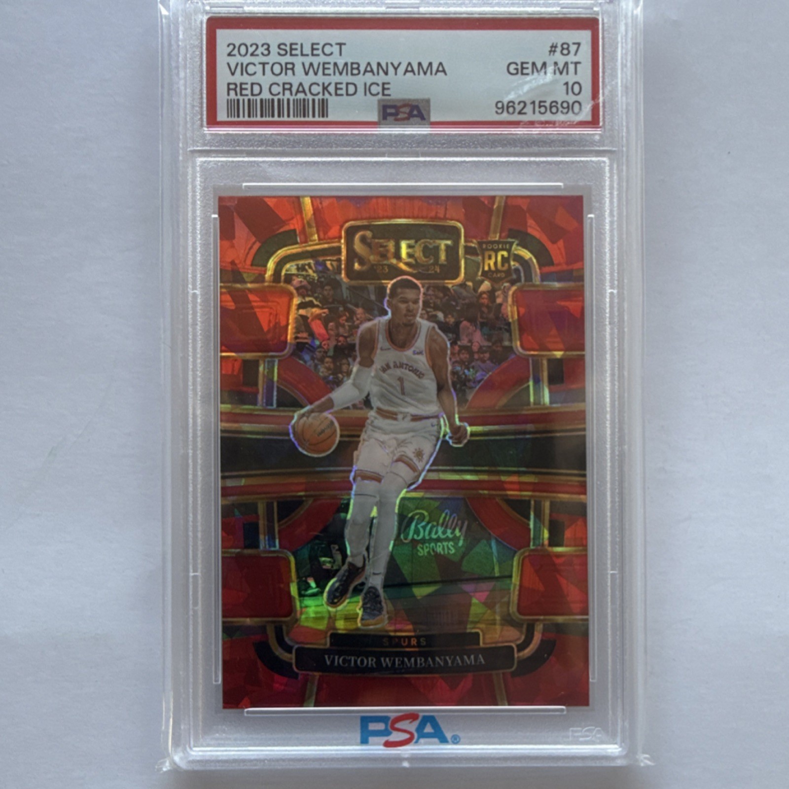 2023-24 Panini Select Victor Wembanyama Rookie Red Cracked Ice Prizm PSA 10 #87