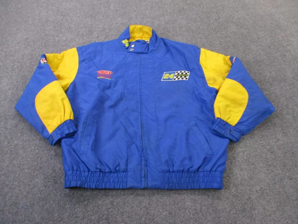 Chaqueta Nascar De Colección Hombres XL Azul Amarillo Puffer Nuez moscada Carreras Logo Deportes Gordon Foto 2 de 4