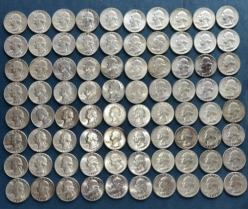 Lot of 80  90% silver Washington Quarters 498.9grams UNCIRCULATED. FREE SHIPPING
