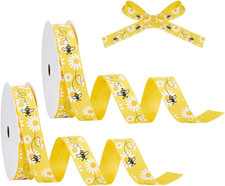 2 Rolls 20 Yards Bumble Bee Ribbon 5/8 Inch Daisy Flower Ribbons Polyester Fabri