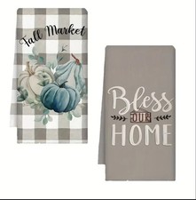 Fall Kitchen Towels Pumpkins Fall Market Bless Our Home Set Of 2 Microfiber