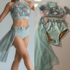 Glamour solo dance costume mint green rhinestoned embellished bling MC child