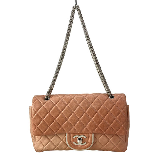 CHANEL Double Flap Matelasse Pink Beige Lambskin Shoulder Bag
