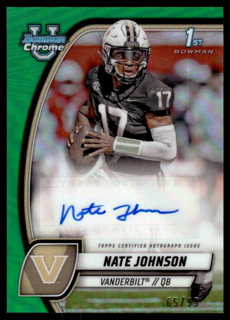 2024 Bowman University Chrome Green Refractor Nate Johnson #PA-NJO RC Auto 65/99