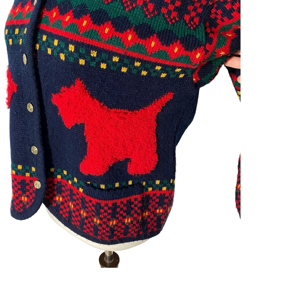 VINTAGE TALLY HO Scottish Terrier Dog Christmas Cardigan Medium Granny Retro - Image 3 of 4