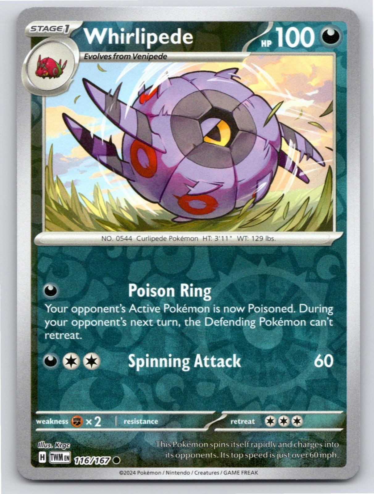 POKEMON WHIRLIPEDE TWILIGHT MASQUERADE 116/167 REVERSE HOLO NM A5784 FREE S&H