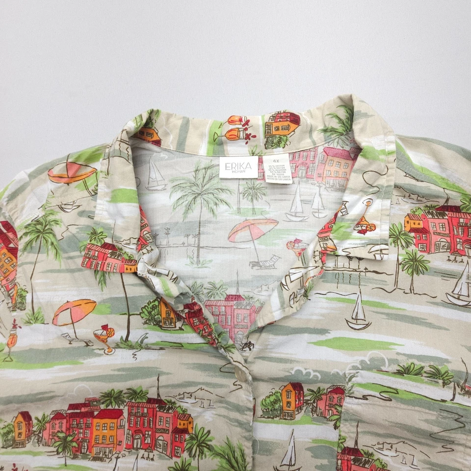 Erika Button Up Top Blouse Womens Plus 4X Tropical Print Hawaiian Caribbean - Image 4 of 4