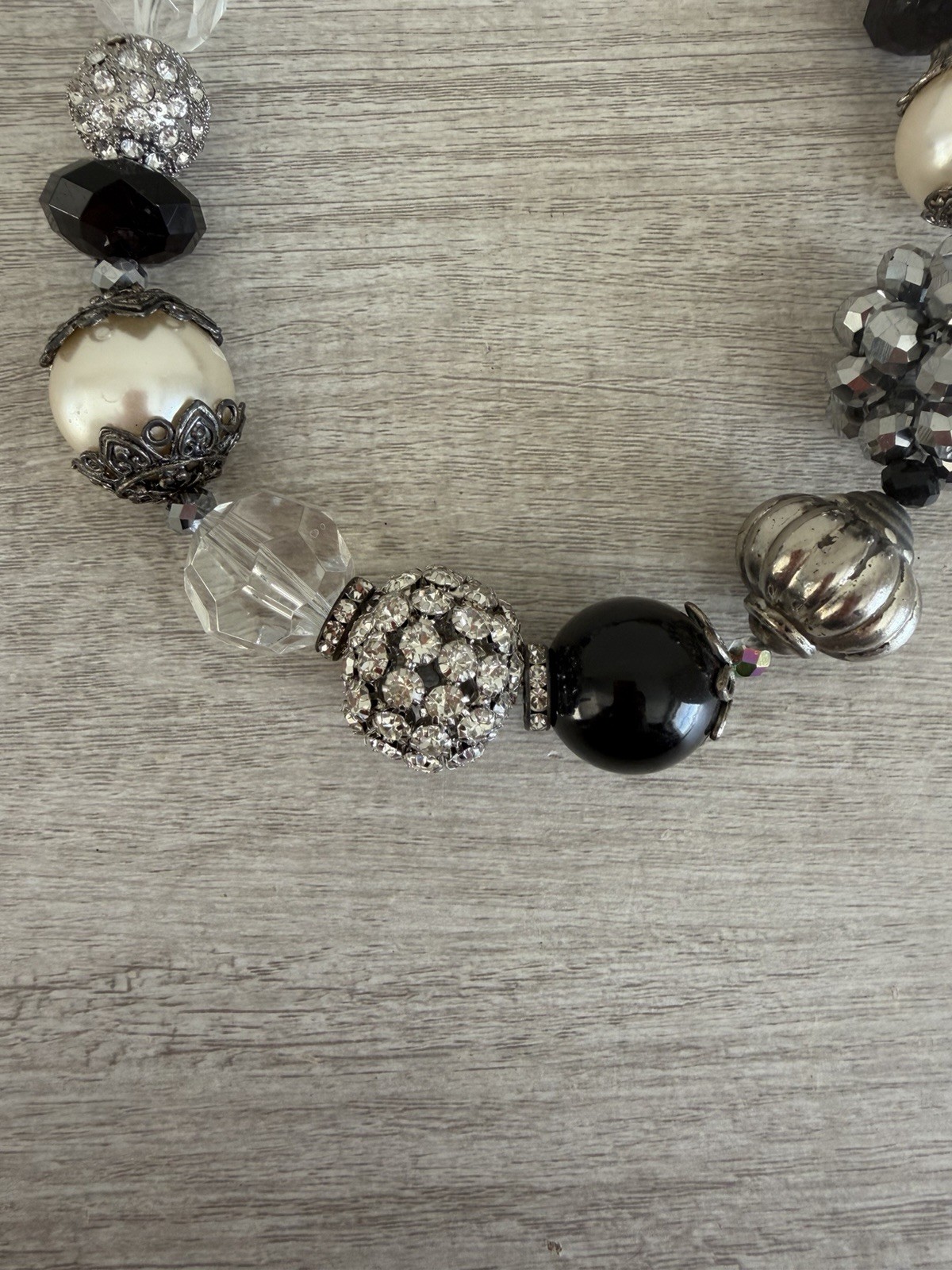 Handmade Black & Silver Beaded Statement Necklace… - image 3