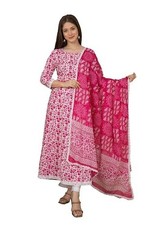 Women's Cotton Printed Anarkali Kurta with Palazzo  Dupatta Set