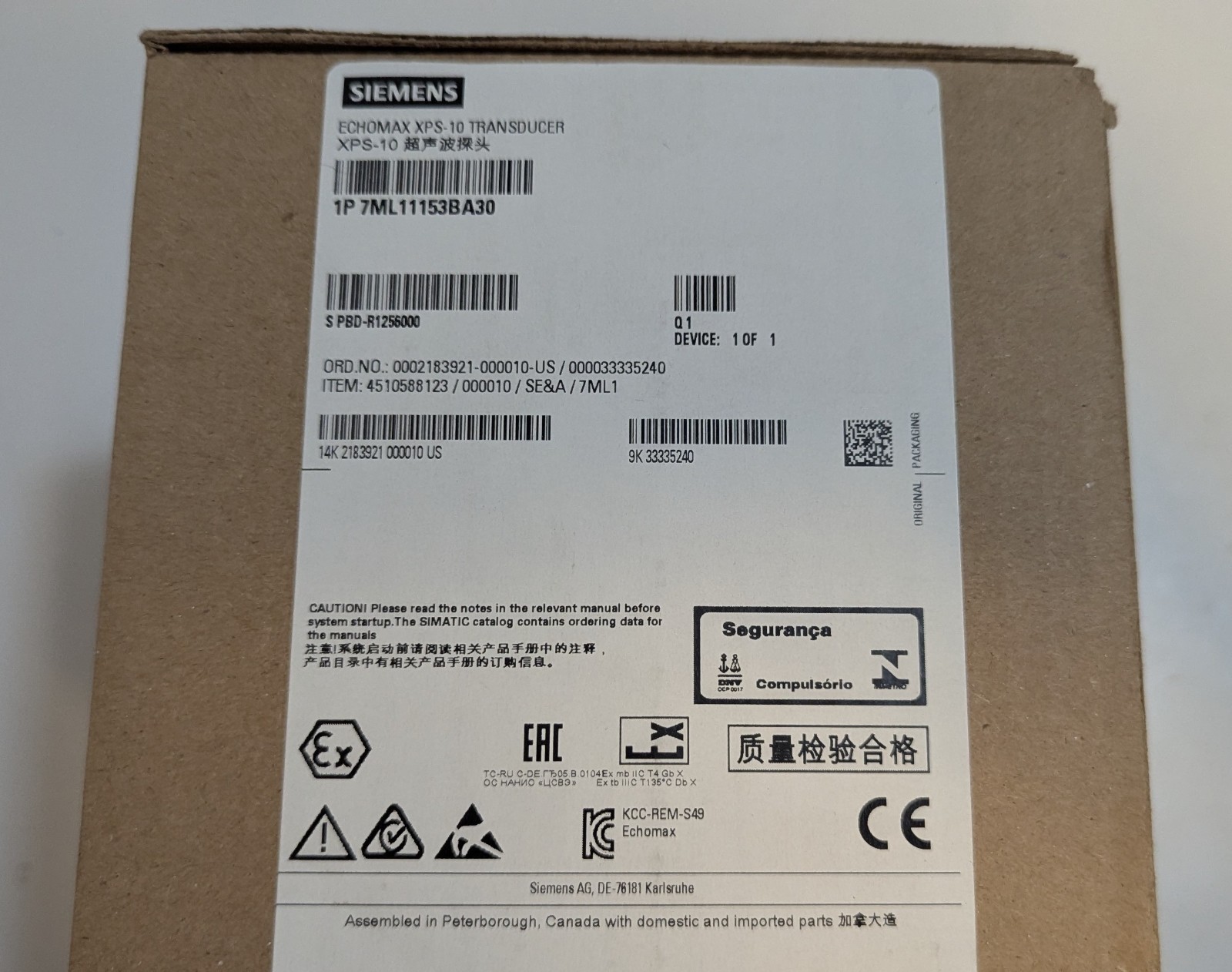 SIEMENS 7ML1115-3BA30 ULTRASONIC LEVEL TRANSDUCER, ECHOMAX XPS-10 New In Box