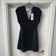 French Connection Dress Women's UK 8 Black Sequin Evening Party Knee Length