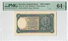 Slovakia 100 Korun 1940 P-11s  Specimen  PMG 64 EPQ