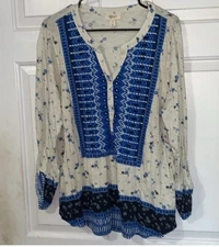 STYLE & CO Plus Size Ivory Floral Print Top Roll Tab Sleeve Tunic NWT 1X