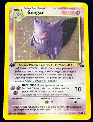 Pokemon Card Vintage Gengar Fossil 5/62 Holo Foil 1st Edition Near