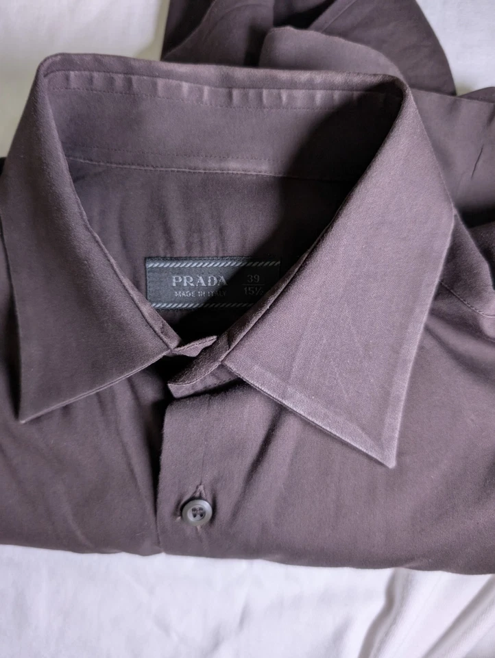 Camisa de vestir para hombre Prada marrón manga larga abotonada talla M/L hecha en Italia Foto 4 de 4