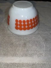 Vintage Pyrex Mixing Nesting Bowl #401 USA Orange Polka Dot Milk Glass