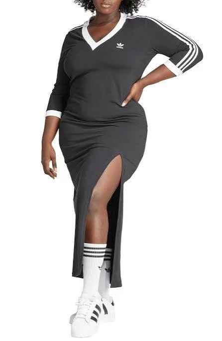 adidas originals 3 stripes midi dress adidas Women's Essentials 3-Stripes Long Racerback Dress