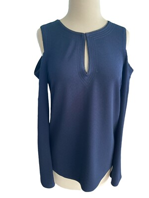Small Banana Republic Navy Blue Cold Shoulder Dress Shirt Blouse Long Sleeve