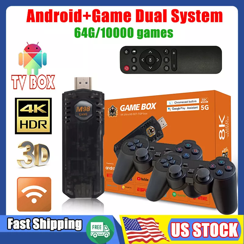 8K HD Android TV Game Stick Box 64G 10000+ Games Console w/2