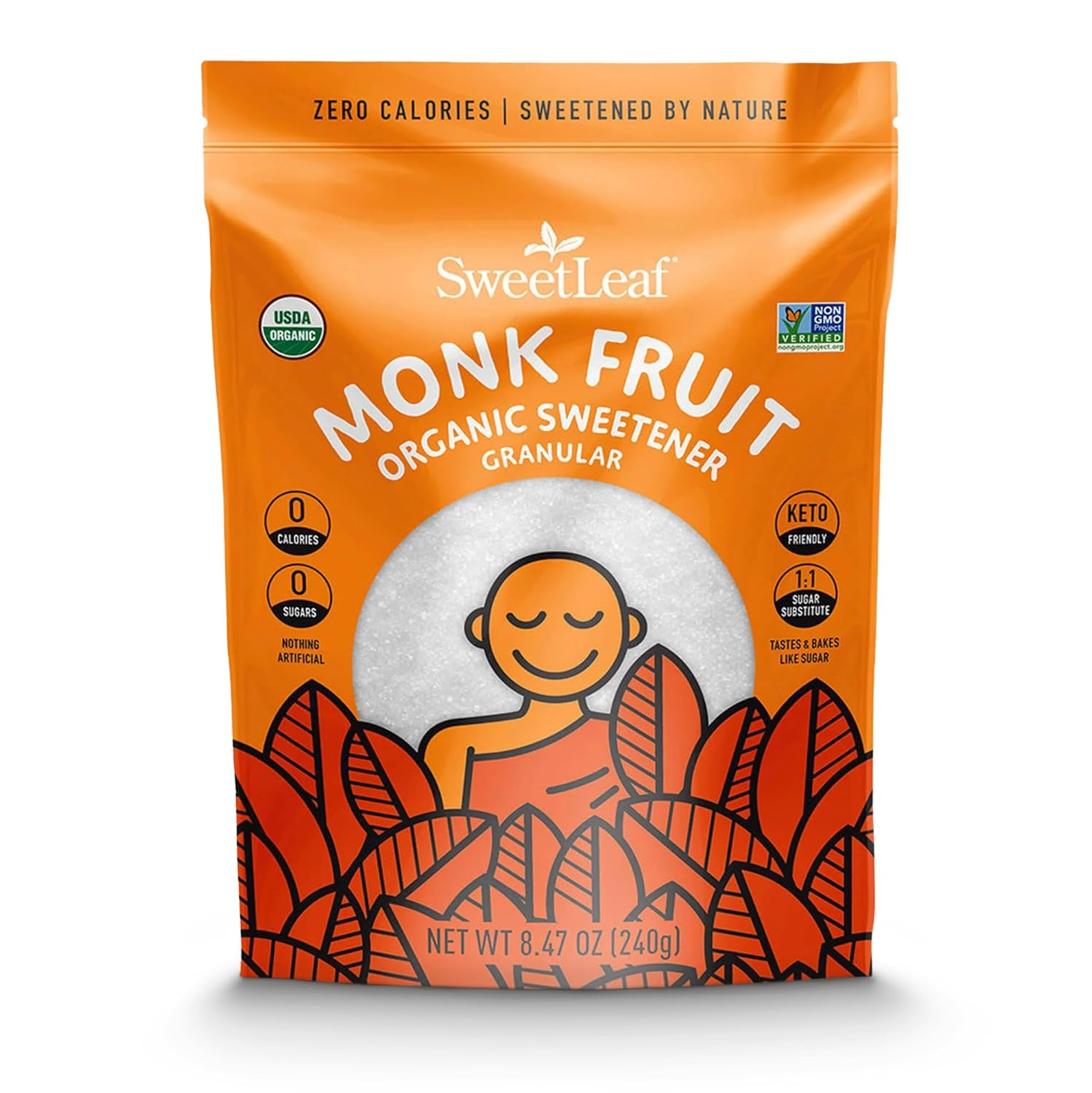 Sweetleaf Organic Monk Fruit Sweetener, Granular – Zero-Calorie, Natural Sugar
