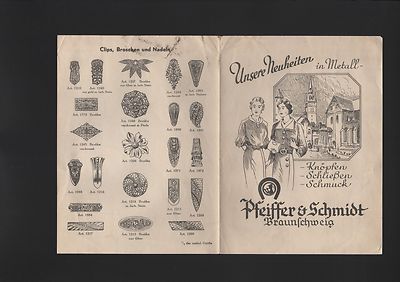 BRAUNSCHWEIG, Prospekt 1932, Pfeiffer & Schmidt Knöpfen Schließen Schmuck