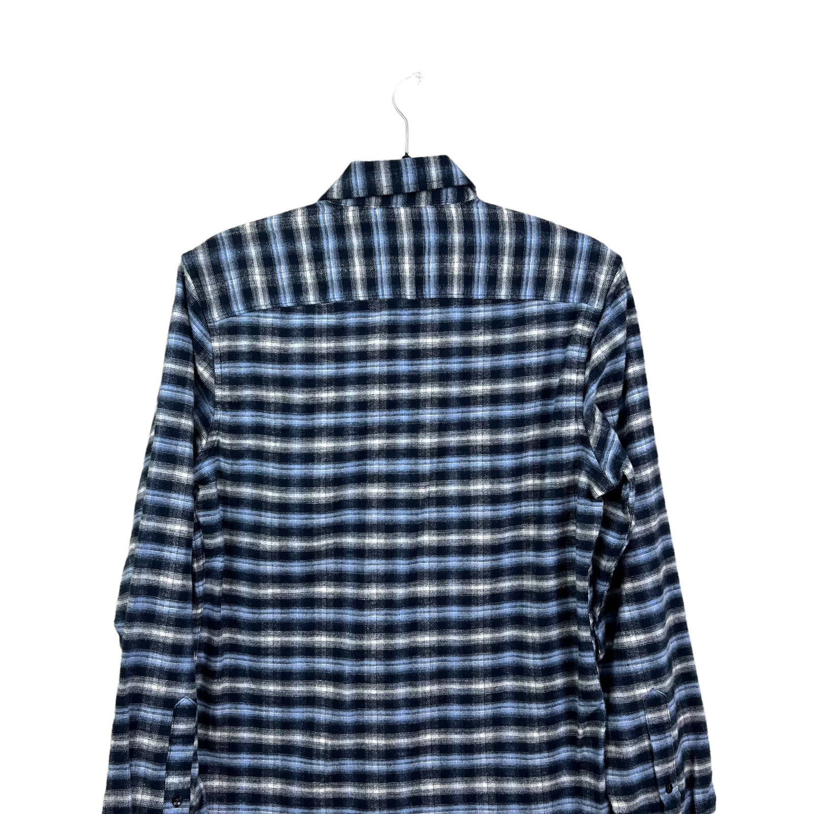 Nordstrom Button Down Plaid Shirt Tech Smart Trim Fit Pocket Blue White Men Sz S