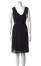 Theory Sz 8 Med Black Silk Sheath Dress Sleeveless A-Line Shift Dress