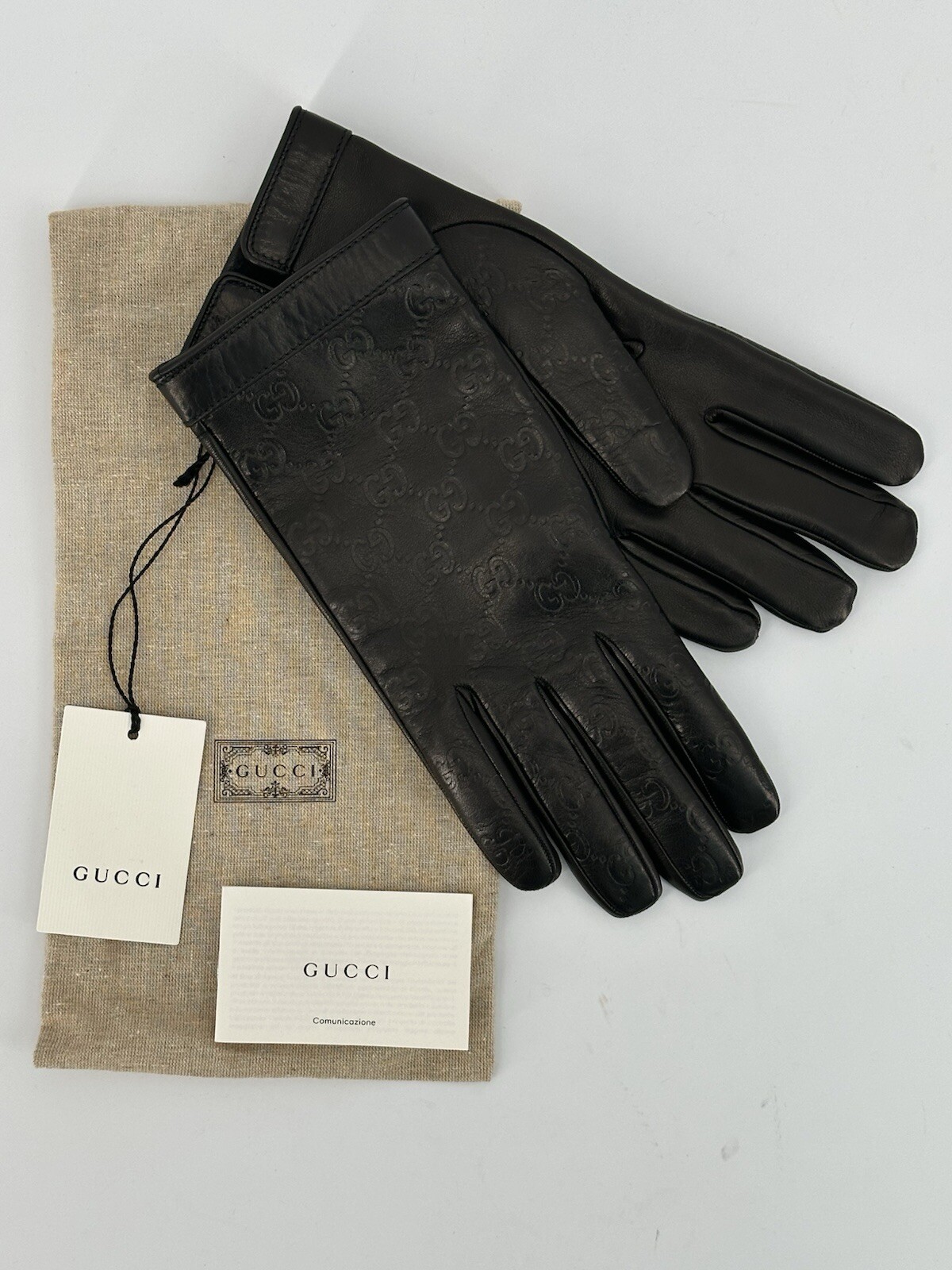 New Luxury Genuine GUCCI Men's Gloves-434211- Leather Large-8.5-S