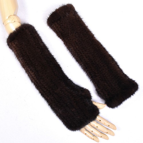 Women Real Mink Fur Glove Winter Long Fingerless Mittens Wrist Warm High Elastic - Picture 15 of 15