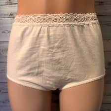 Vanity Fair 100 Cotton Full Brief Panties Trimmed In Lace White Size 8 / 48 VTG
