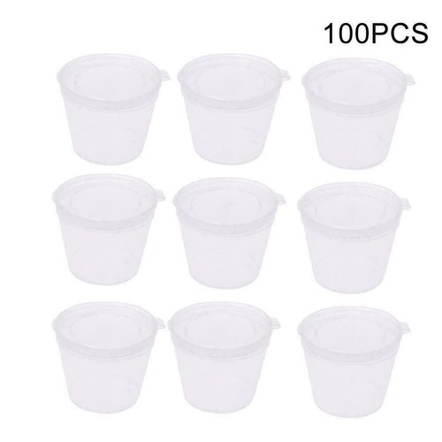 100x/Set Small Plastic Sauce Cups Food Storage Containers +-Lids Clear B Hot~