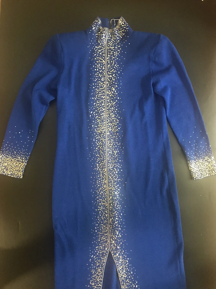 Vestido ST. JOHN NIGHT de Marie Gris Azul Tejido Lentejuelas Talla 2 EE. UU. Abertura Frontal Foto 2 de 4