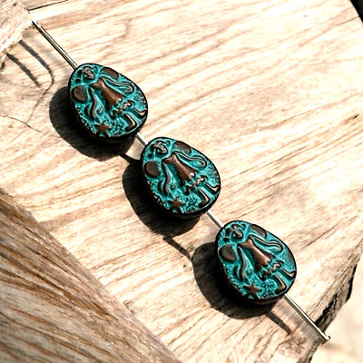 10 Copper Blue Green Patina Pixie Fairy Spacer Beads 15mm 2 Sided DIY Findings