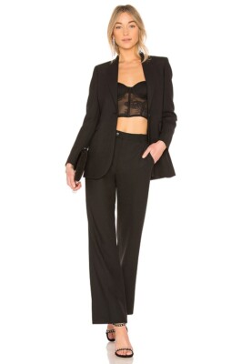 JOSEPH Black Tropez Soft Wool Twill Tailored Wide Leg Trousers Pants 40 = 8 US M