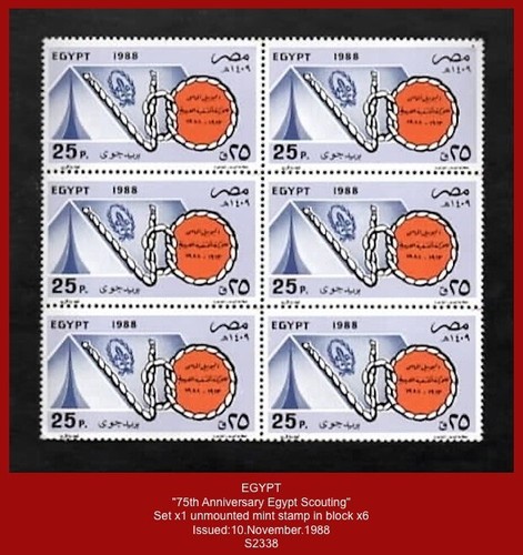 EGYPT (1988) -"75th Anniversary of Scouting" Unmounted mint stamp in block x6 ^ - 第 1/1 張圖片