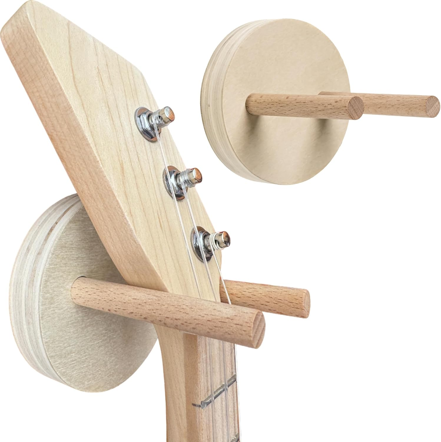 2 Pack Guitar Wall Mounts for Mini Guitars Ukuleles Wooden Hooks Walls with Hang