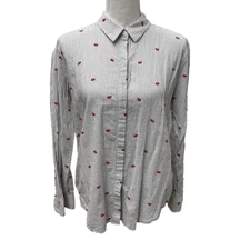 Rails Taylor Flocked Kisses Button Up Top Womens Medium Stripe Office Teacher