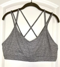 Old Navy Active Light Support Strappy V-Neck Sports Bra Black/Gray Stripes Sz XL