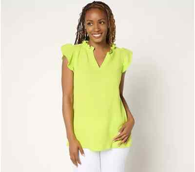 Belle Beach Kim Gravel 100% Cotton Gauze Flounce Sleeve Top-Lime Citr-XL-A688061