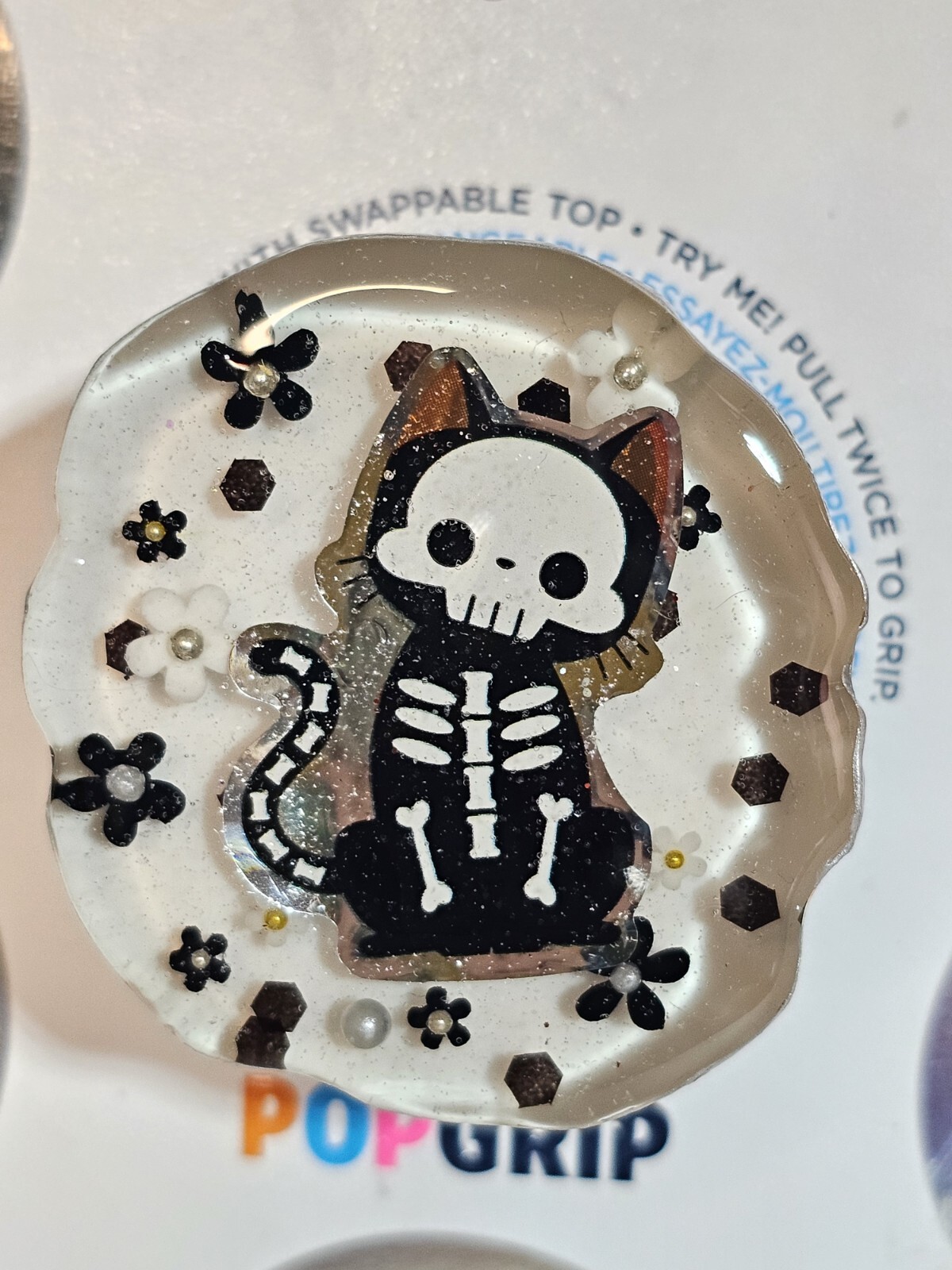 Phone Grip Holder Authentic PopSockets Swappable Halloween Cat Kitty Skeleton