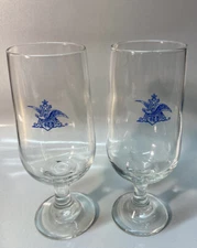 Vintage 1970s Anheuser Busch Budweiser Beer  Pedestal Glass Lot Of 2 Minty Rare