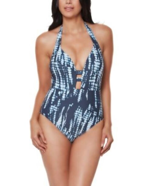 Bar III Women's Tie-Dyed One-Piece Swimsuit Blue Size Medium NWT
