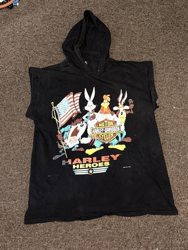 Vintage 90’s Harley Davidson Harley Heroes Looney Toons Sleevelees Hoody Large