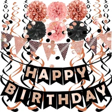 Happy Birthday Party Decor – Banner, Confetti, Streamers, Honeycomb Balls Set