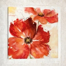 Floral Wall Art Picture Hand Painted on Stretched Canvas 16”x16”