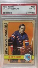 NEW YORK RANGERS Mint Card GILLES VILLEMURE - 1972 Topps - MINT 9