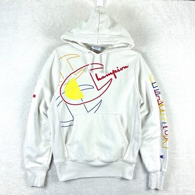 VTG Champion Hoodie Sweatshirt Mens S White Reverse Weave Spellout Embroidered