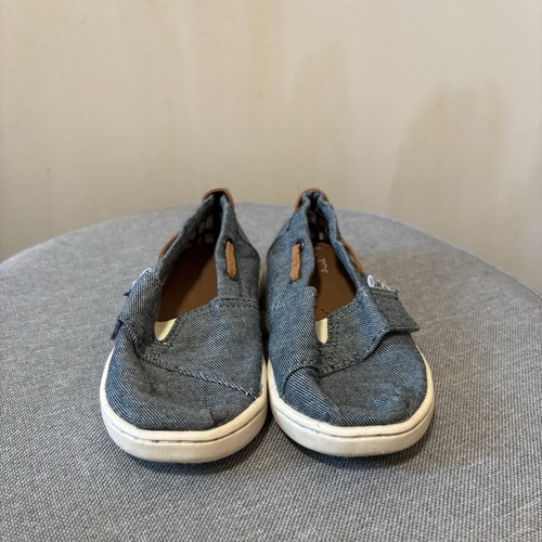 TOMS Baby Shoes Infant UK Size 6 Blue Brown Tiny Bimini Chambray Kids - Picture 2 of 12