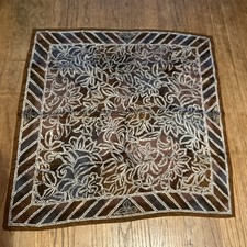 Vintage Silk Scarf Floral Leaf Print Brown Black Gray Ivory With Border EUC